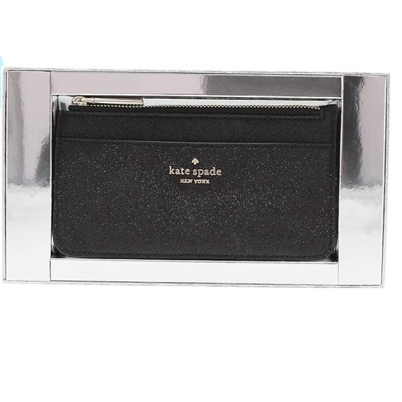 KATE SPADE BOXED LARGE SLIM CARDHOLDER IN BLACK GLITTER - Picture 5 of 5